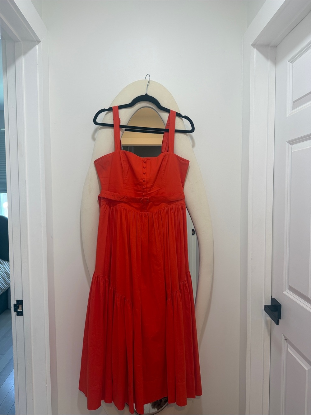 cinq a sept Red Midi Sundress with Button Bodice